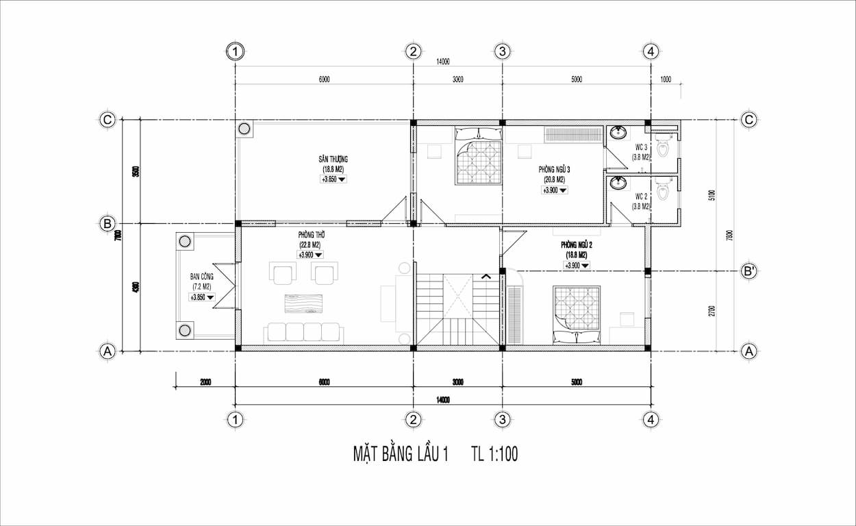 Bán bản vẽ thiết kế nhà phố mái thái mặt tiền 8m có sân để xe