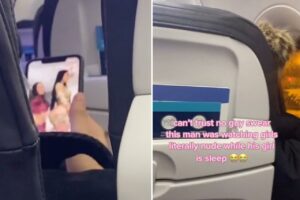 TikToker Sandy Prudente shared footage of a fellow flier allegedly watching porn on board a plane last month.